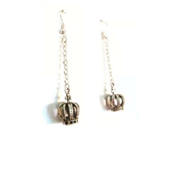 PEWTER MINI TUDOR STYLE CROWN EARRINGS - Picture 2 of 5